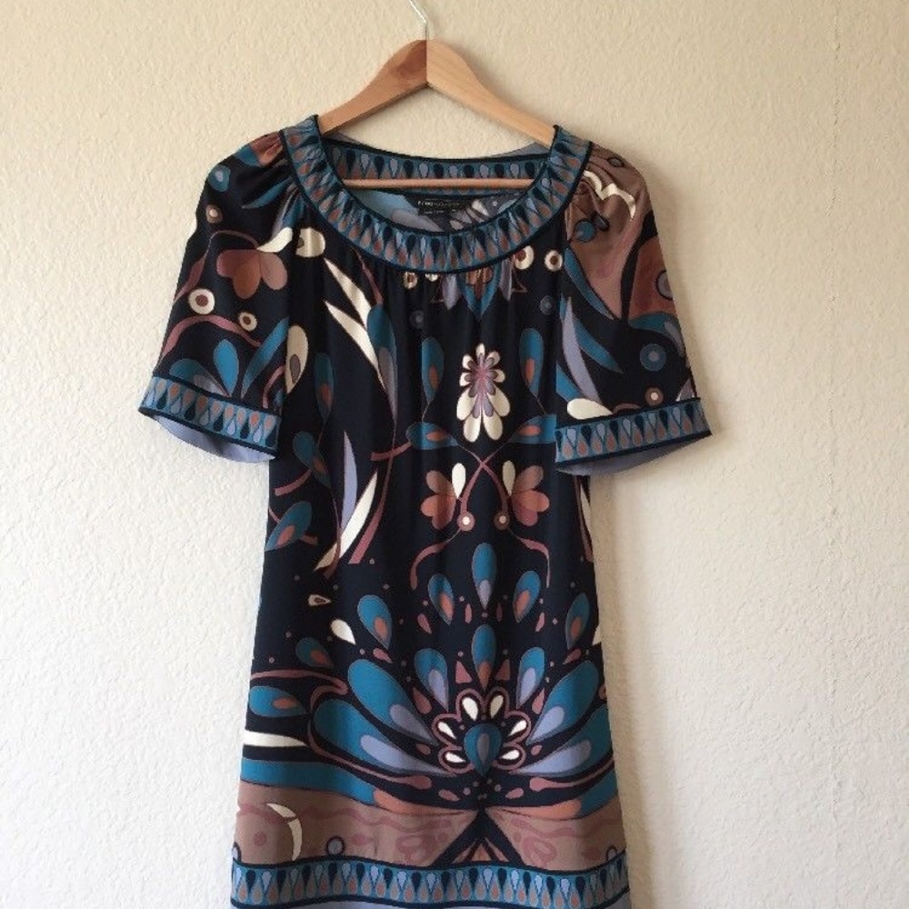 BCBG Max Azria Women XS Dress Black Blue Patterned